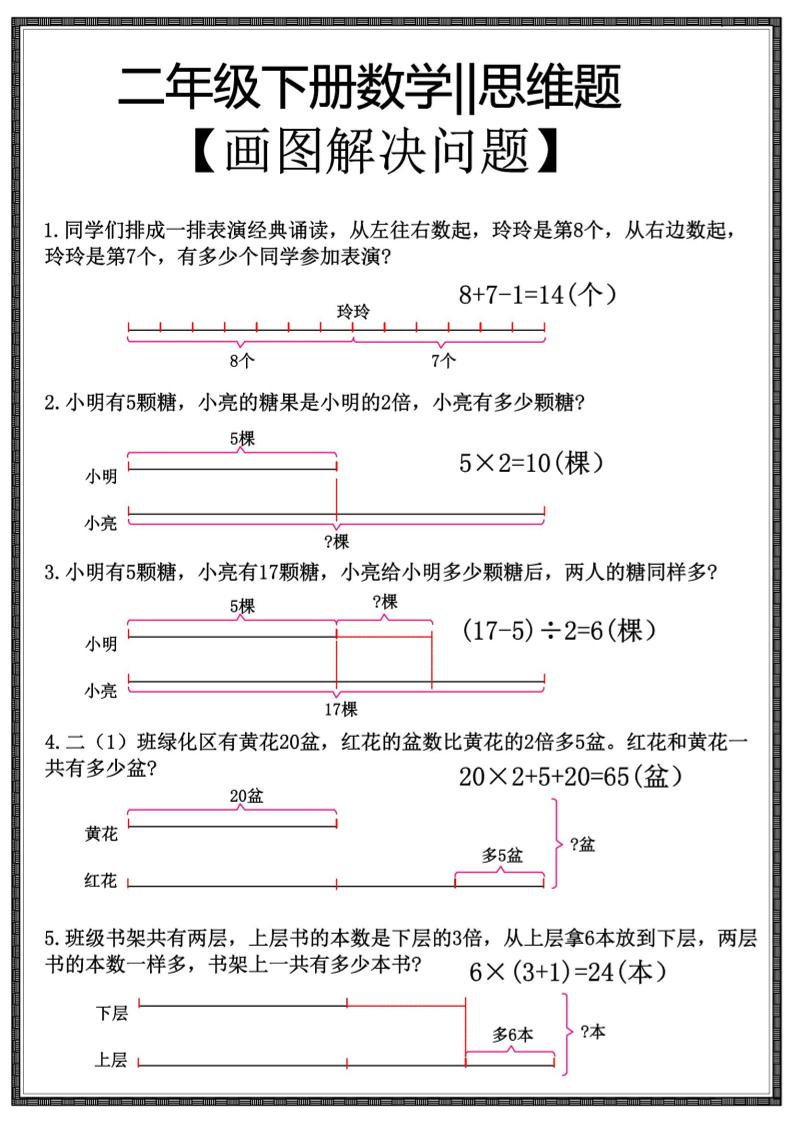 二年级下数学【思维题】画图解决问题-上古云网创