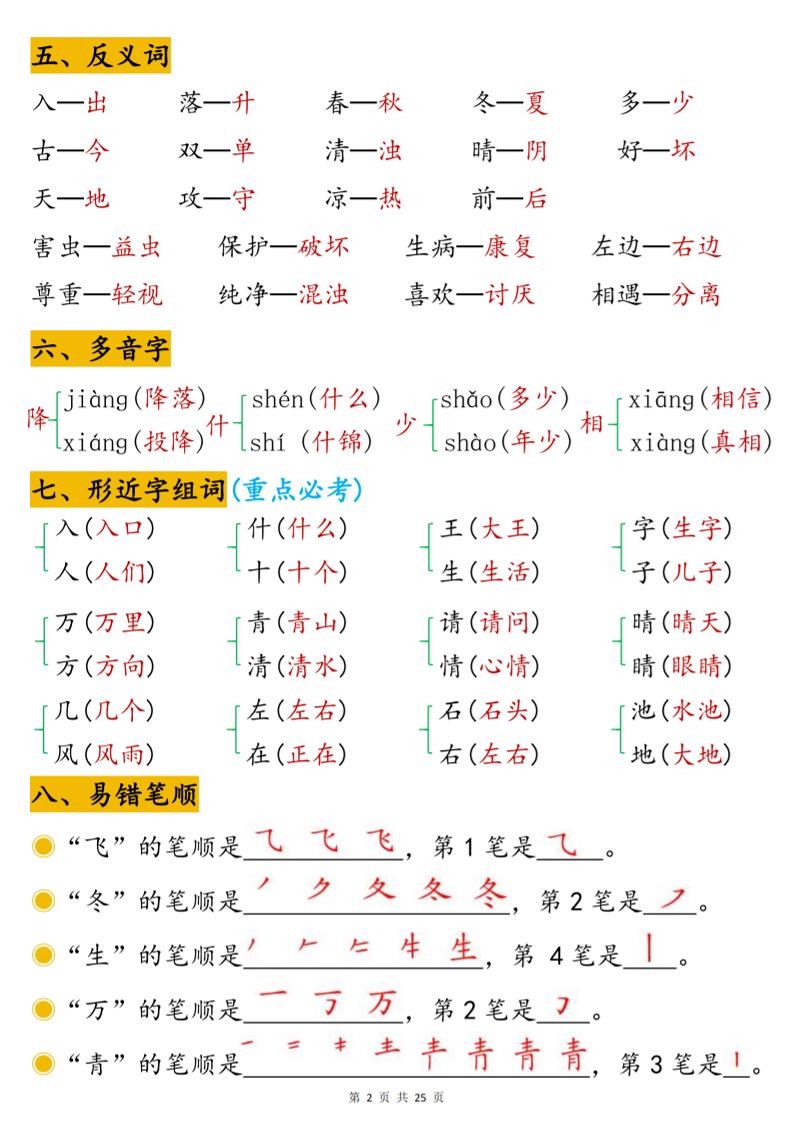 一下语文1-8单元高频考点汇总(25页)-上古云网创
