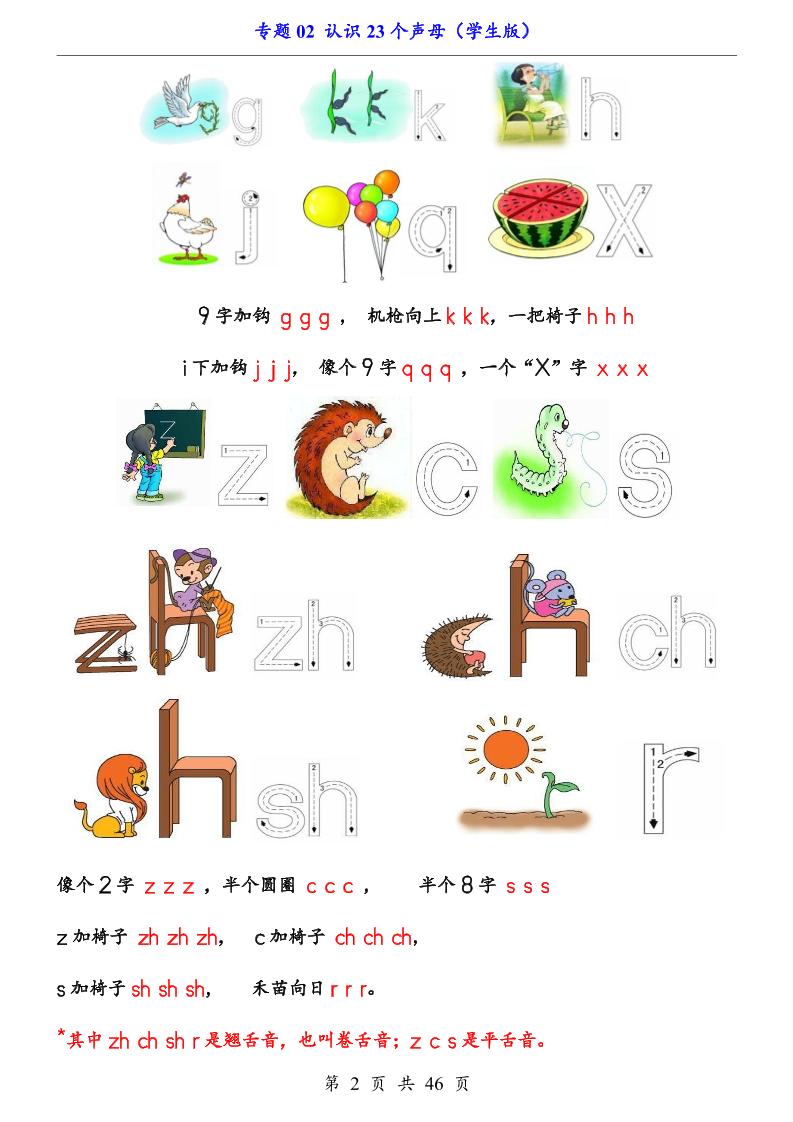 一上语文-专题02认识23个声母（知识+训练）-上古云网创