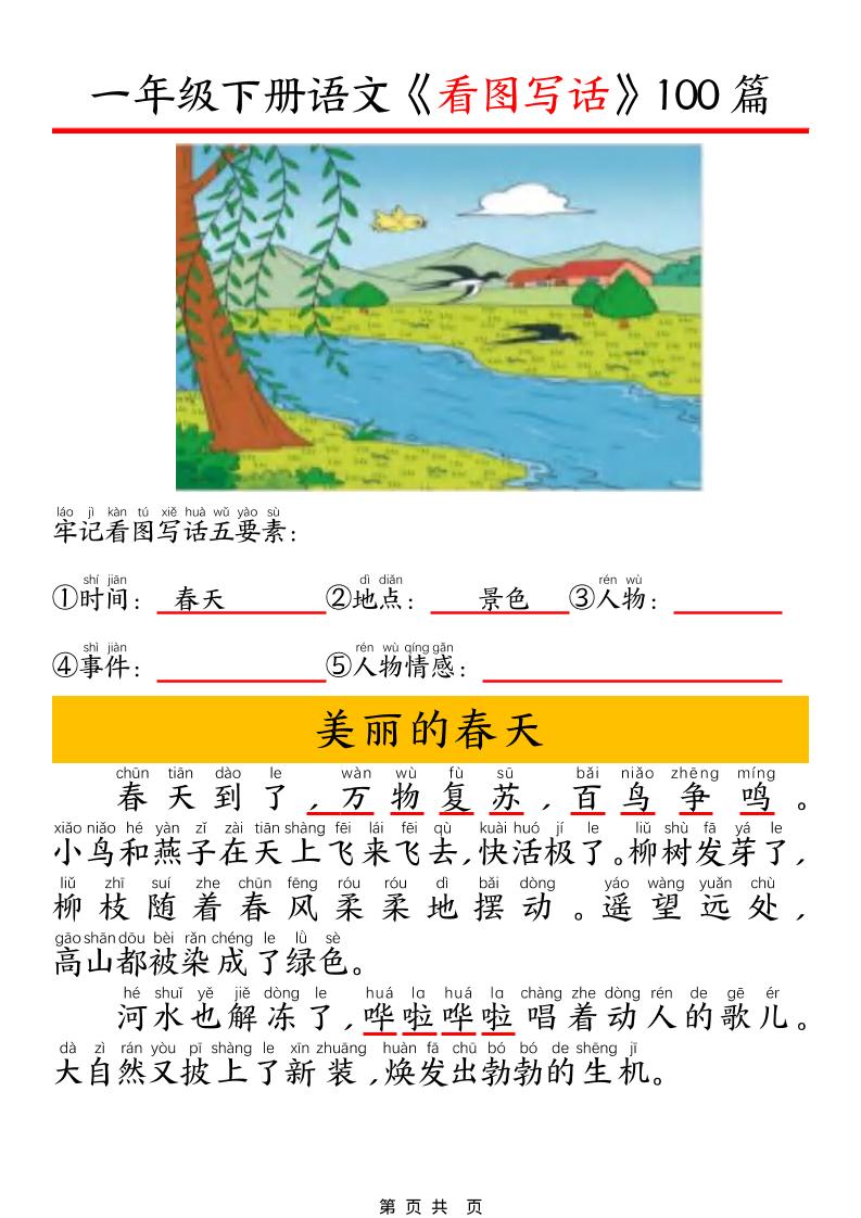 一年级下语文看图写话五要素训练-上古云网创