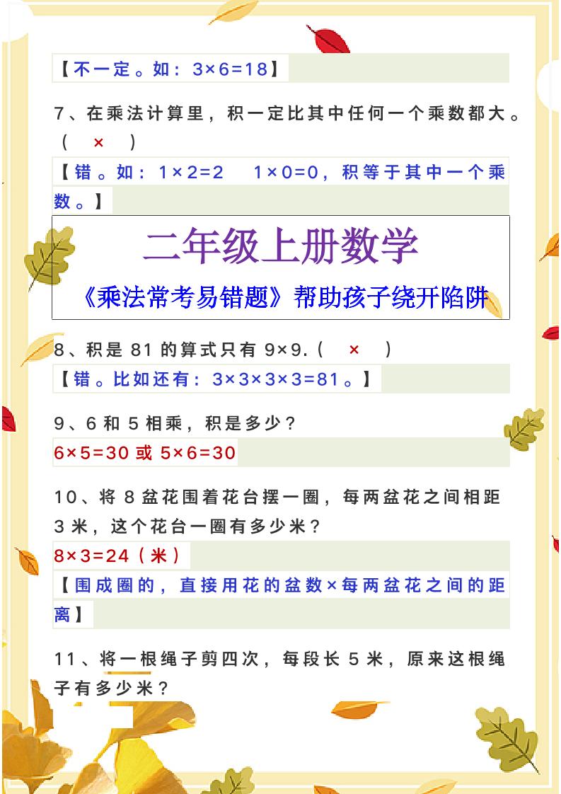 【2025秋新版】二年级上册数学《乘法常考易错题》-上古云网创