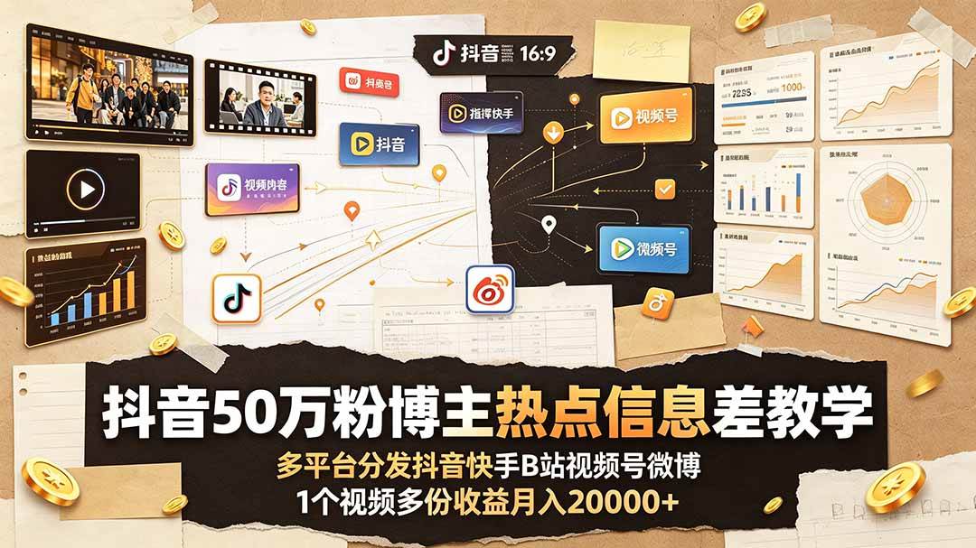 (19145期)抖音50万粉博主热点信息差教学:多平台分发抖音快手B站视频号微博,1个视频多份收益月入20000+ (19145期)抖音50万粉博主热点信息差教学:多平台分发抖音快手B站视频号微博,1个视频多份收益月入20000+