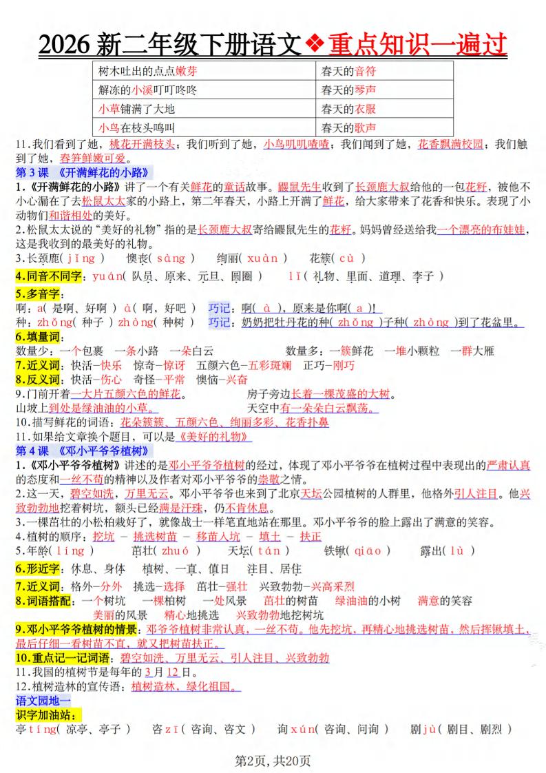 二年级下语文2026春重点知识一遍过-上古云网创