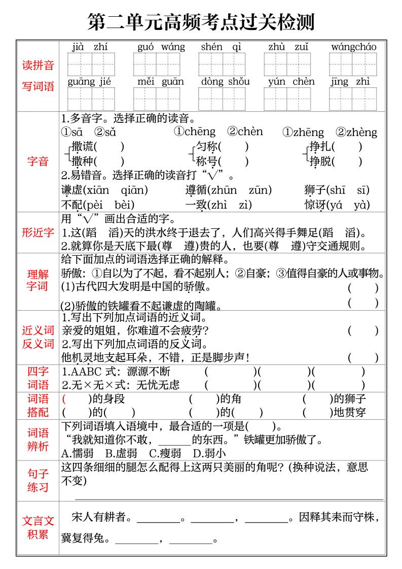 三年级下语文1-8单元高频考点过关检测-上古云网创
