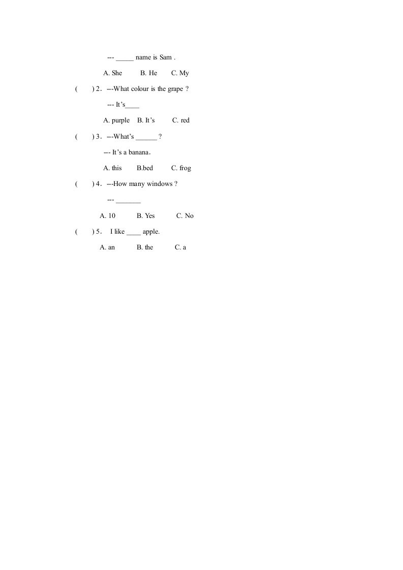 一年级英语上册Unit6习题(6)（人教一起点）