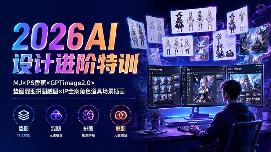 （19569期）2026AI设计进阶特训：MJ×PS香蕉×GPTimage2.0×垫图混图拼图融图×IP全案角色道具场景插画-上古云网创