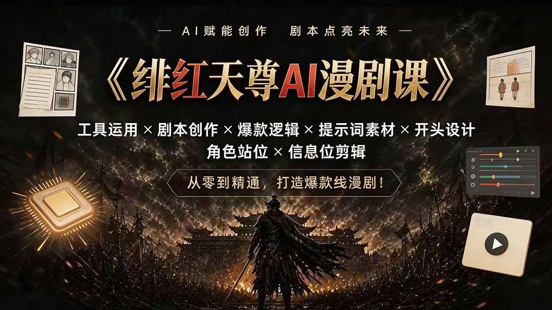 （19597期）绯红天尊AI漫剧课｜工具运用×剧本创作×爆款逻辑×提示词素材×开头设计×角色站位×信息位剪辑-上古云网创