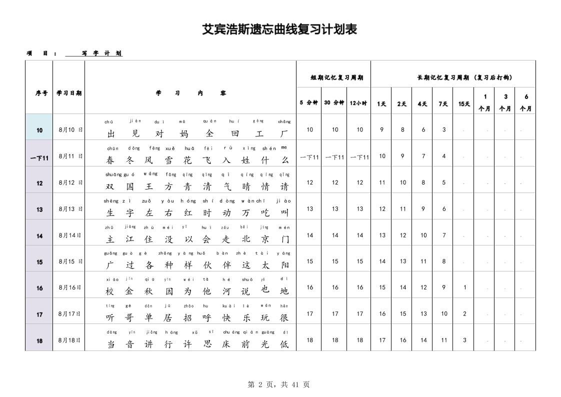 艾宾浩斯曲线生字表3500（1-6年级）-上古云网创