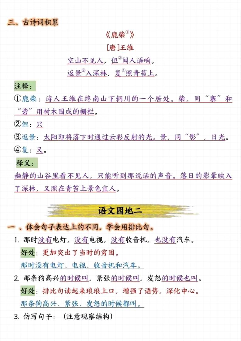四上语文园地1-8单元考点汇总（15页）-上古云网创