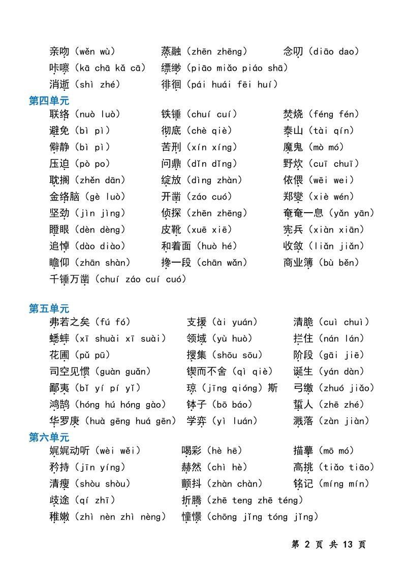六下语文字音专题训练（含13页）-上古云网创