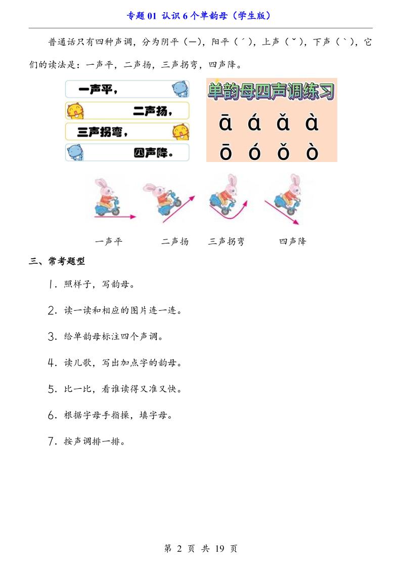 一上语文-专题01认识6个单韵母（知识+训练）-上古云网创