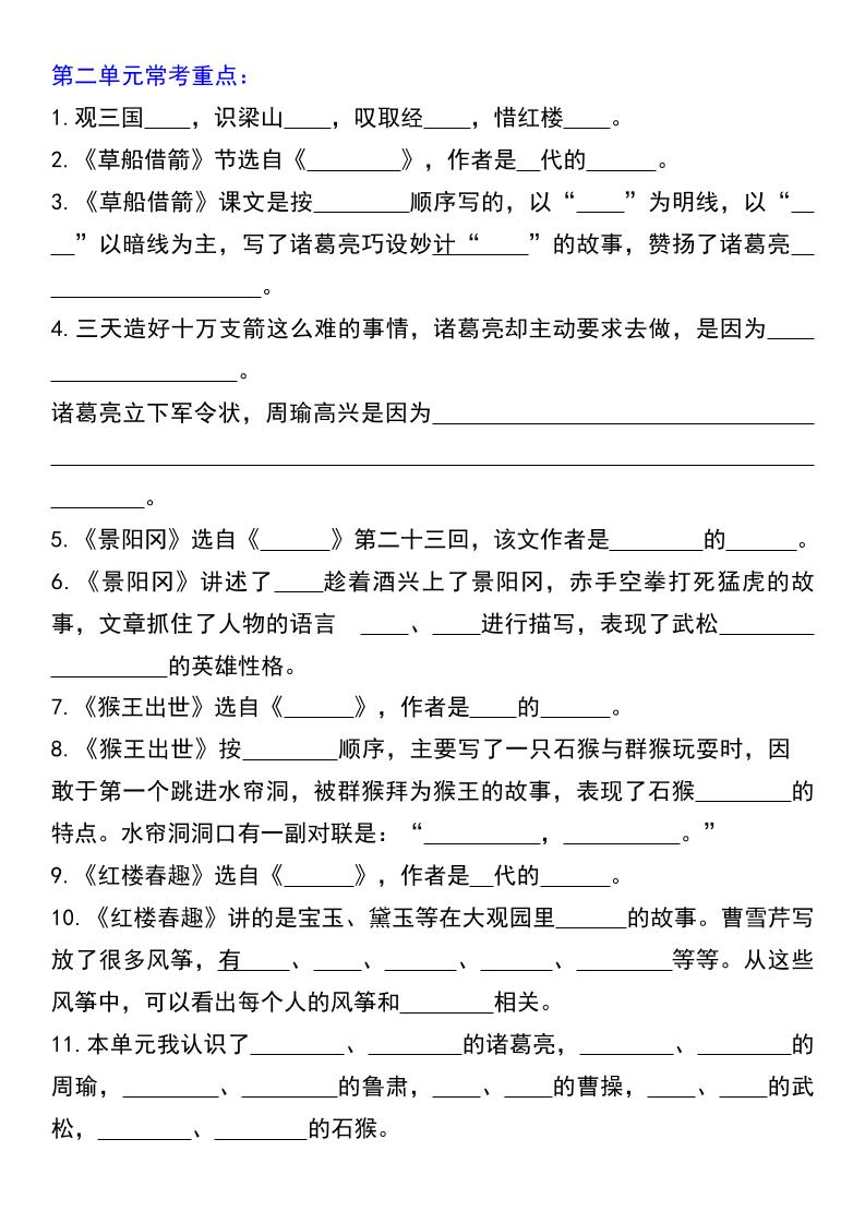 五年级下语文常考课文内容填空-上古云网创
