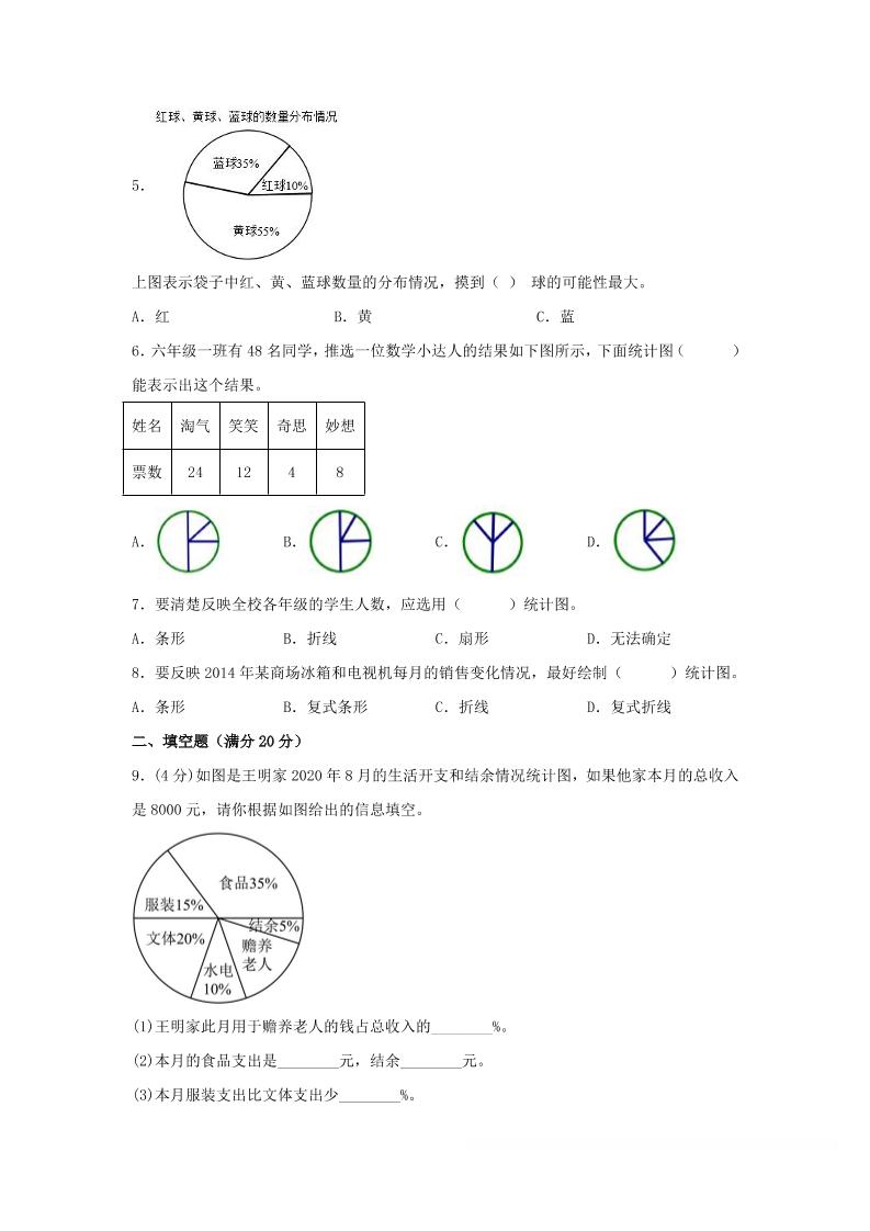 六年级上北师版数学第五单元数据处理单元测试A卷-上古云网创