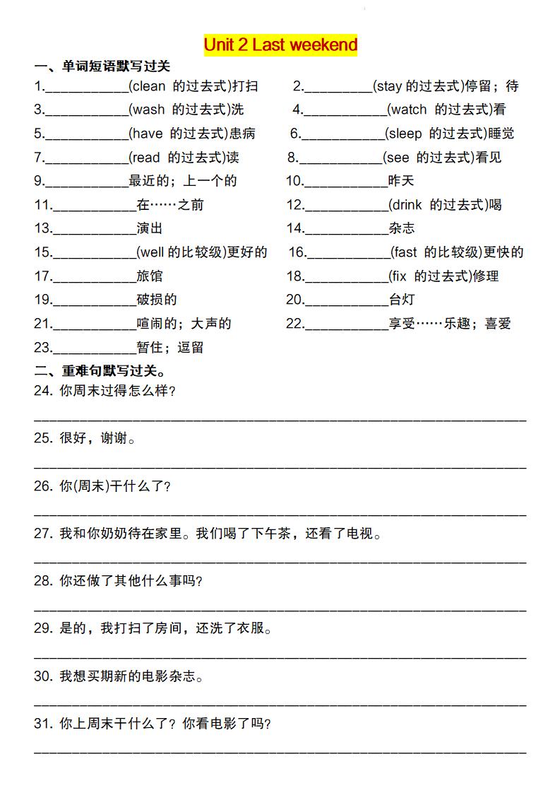 【英语】【人教pep版】2025春六下英语重点词句默写闯关单-上古云网创