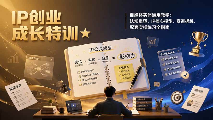 （19567期）IP创业成长特训★自媒体实体通用教学：认知重塑、IP核心模型、赛道拆解、配套实操练习全指南-上古云网创