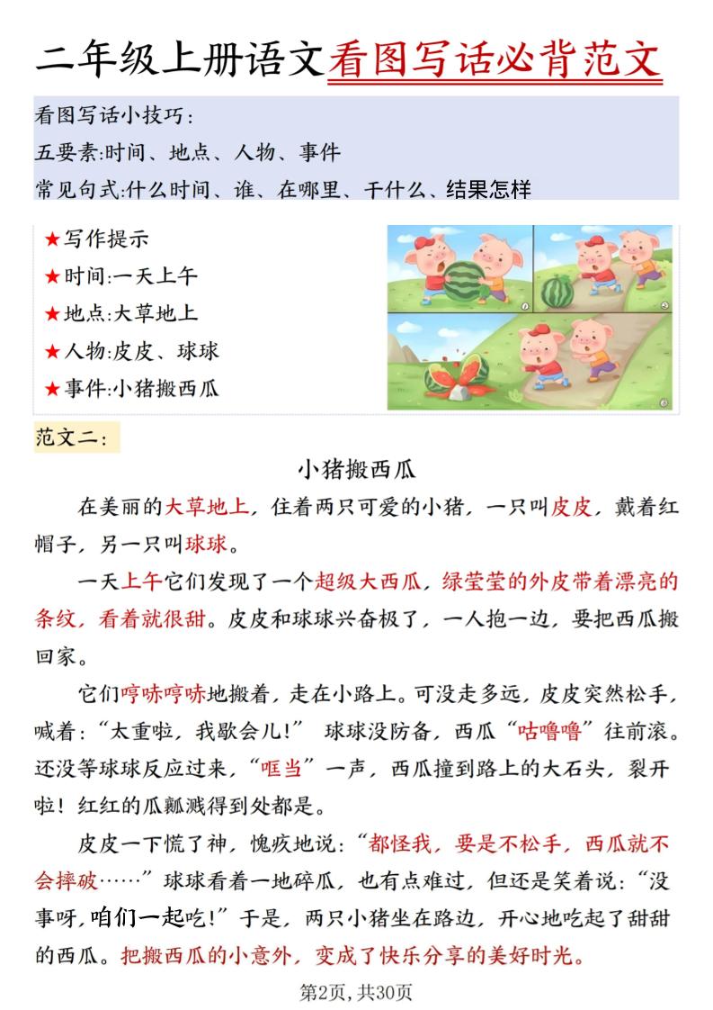 二上语文看图写话必背范文30篇30页-上古云网创