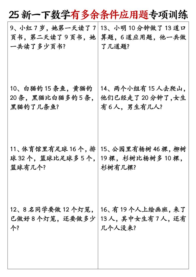 一下数学【25新《有多余条件应用题》专项训练】-上古云网创
