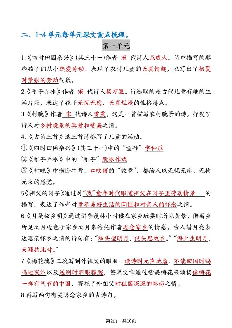 五年级下语文期中复习重点知识点汇总1-上古云网创
