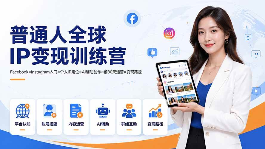 （19568期）普通人全球IP变现训练营：Facebook×Instagram入门×个人IP定位×AI辅助创作×前30天运营×变现路径-上古云网创
