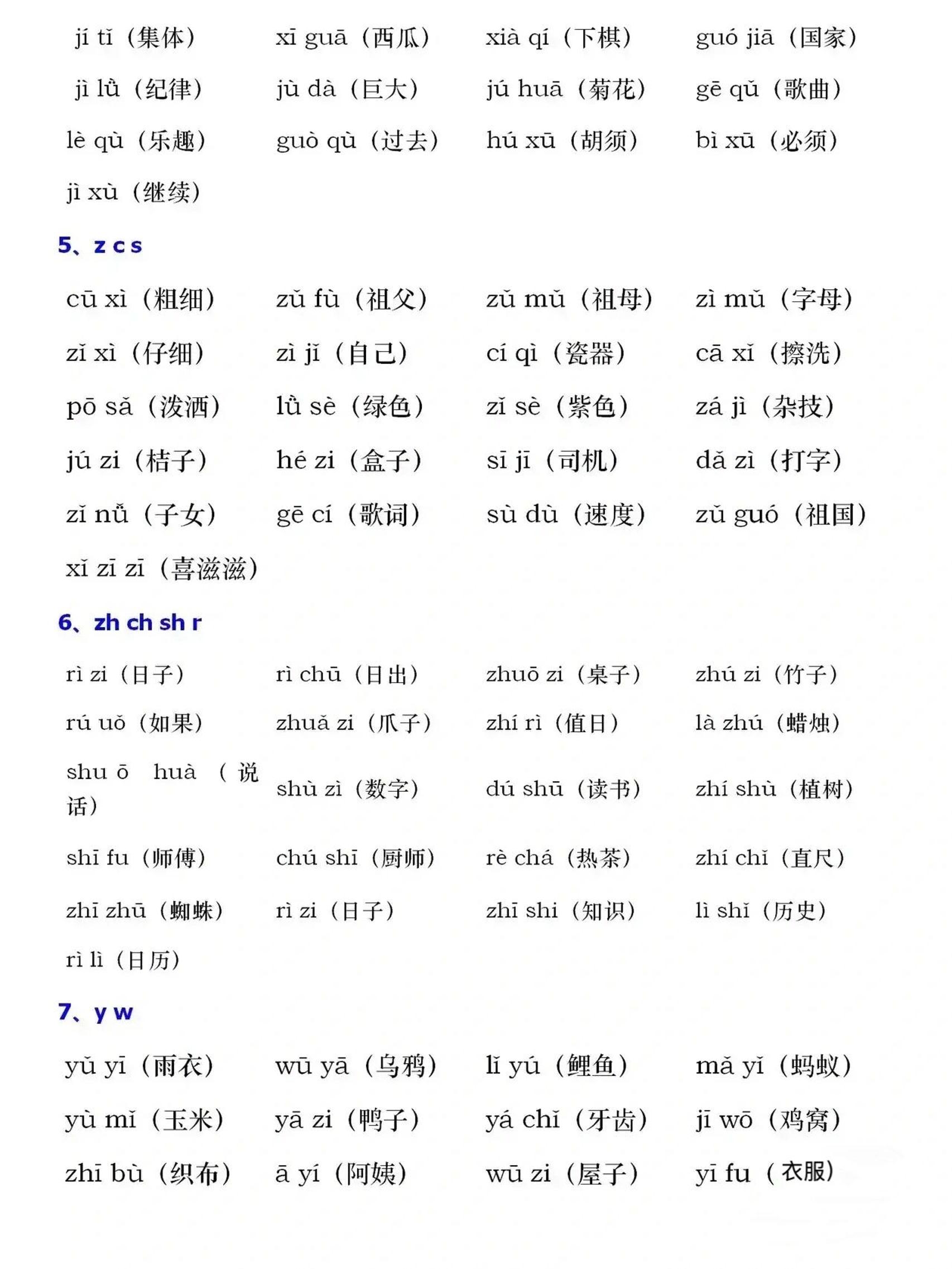 一年级上语文音节拼读全汇总