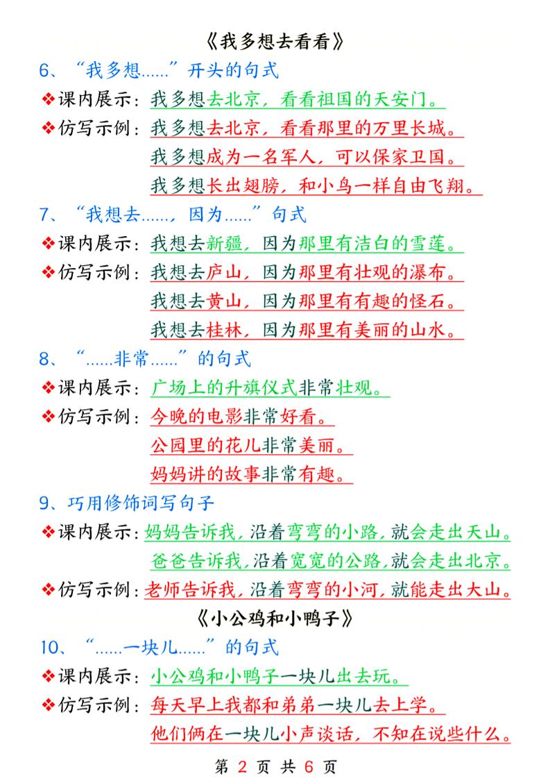 25春新一下语文课内句子仿写6页-上古云网创