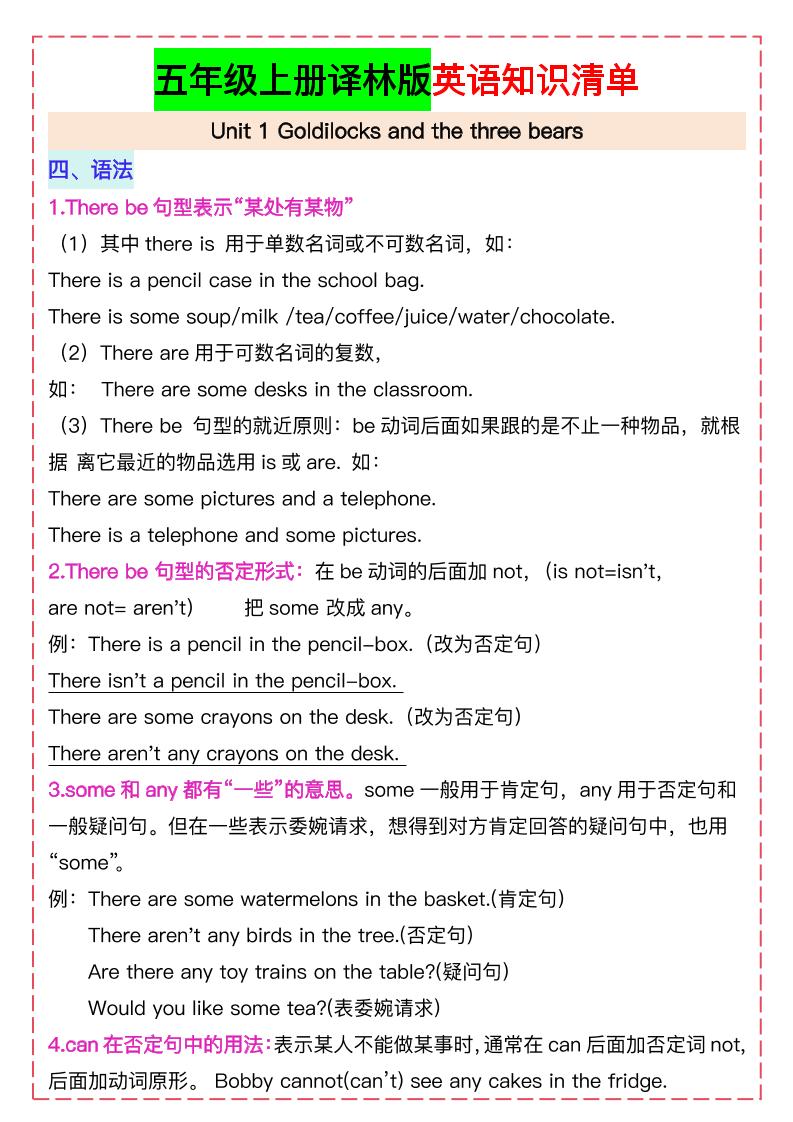 五上译林版英语知识清单21页-上古云网创
