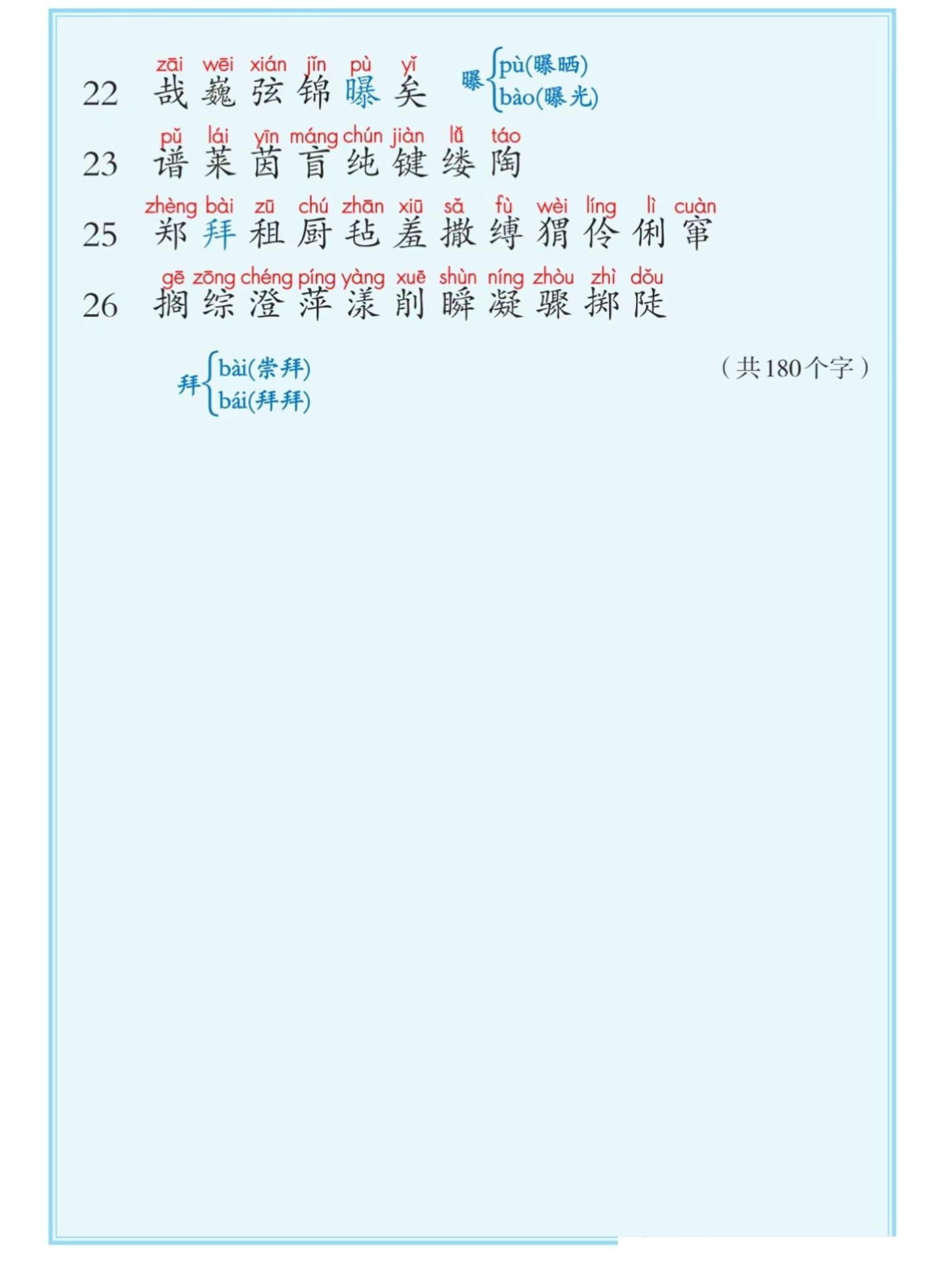 六上语文课后写字表+词语表注音（5页）