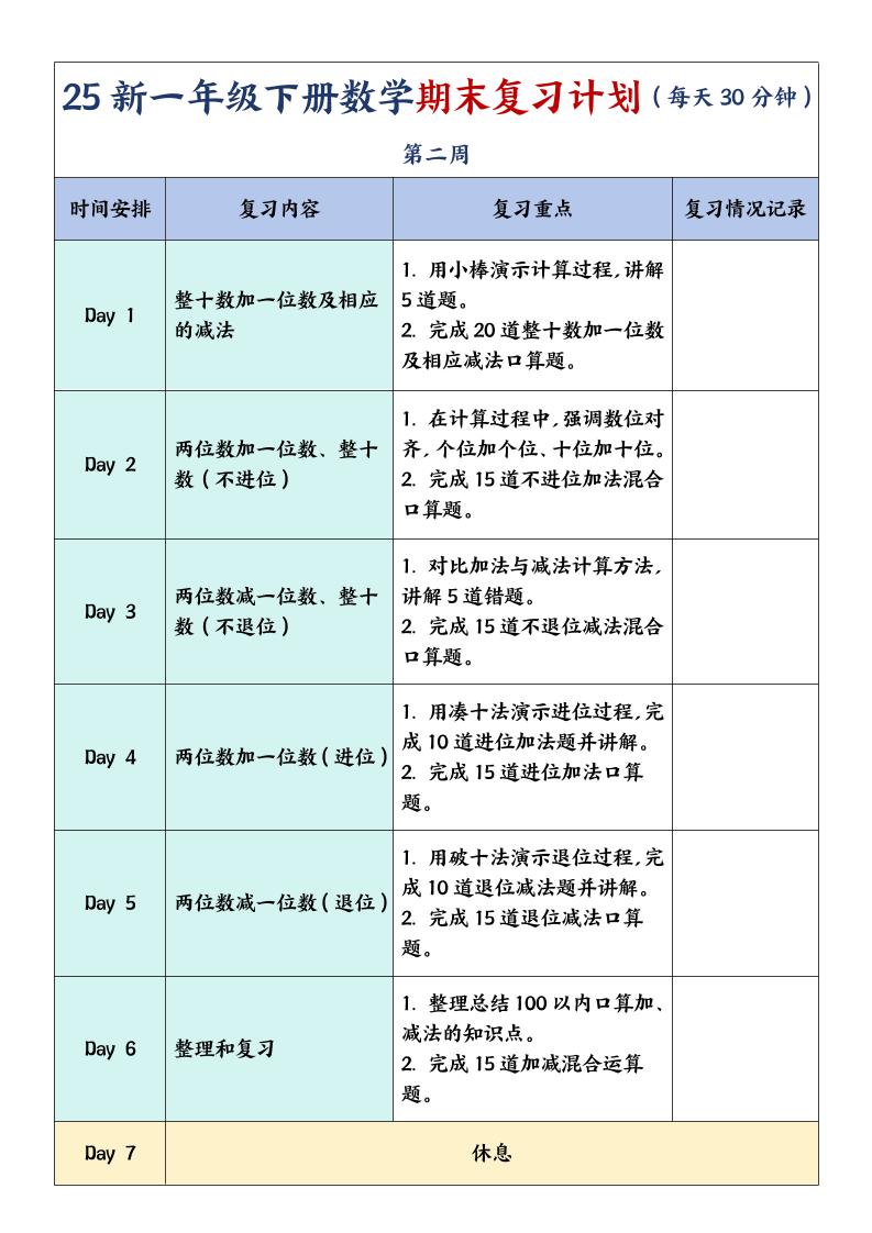 一年级下册数学期末复习计划及单元练习题-上古云网创