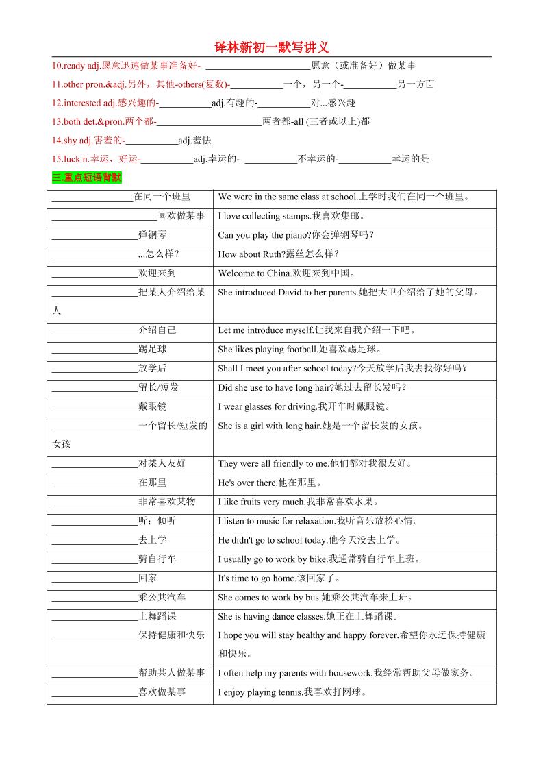 七年级上英语Unit1知识清单背默-上古云网创