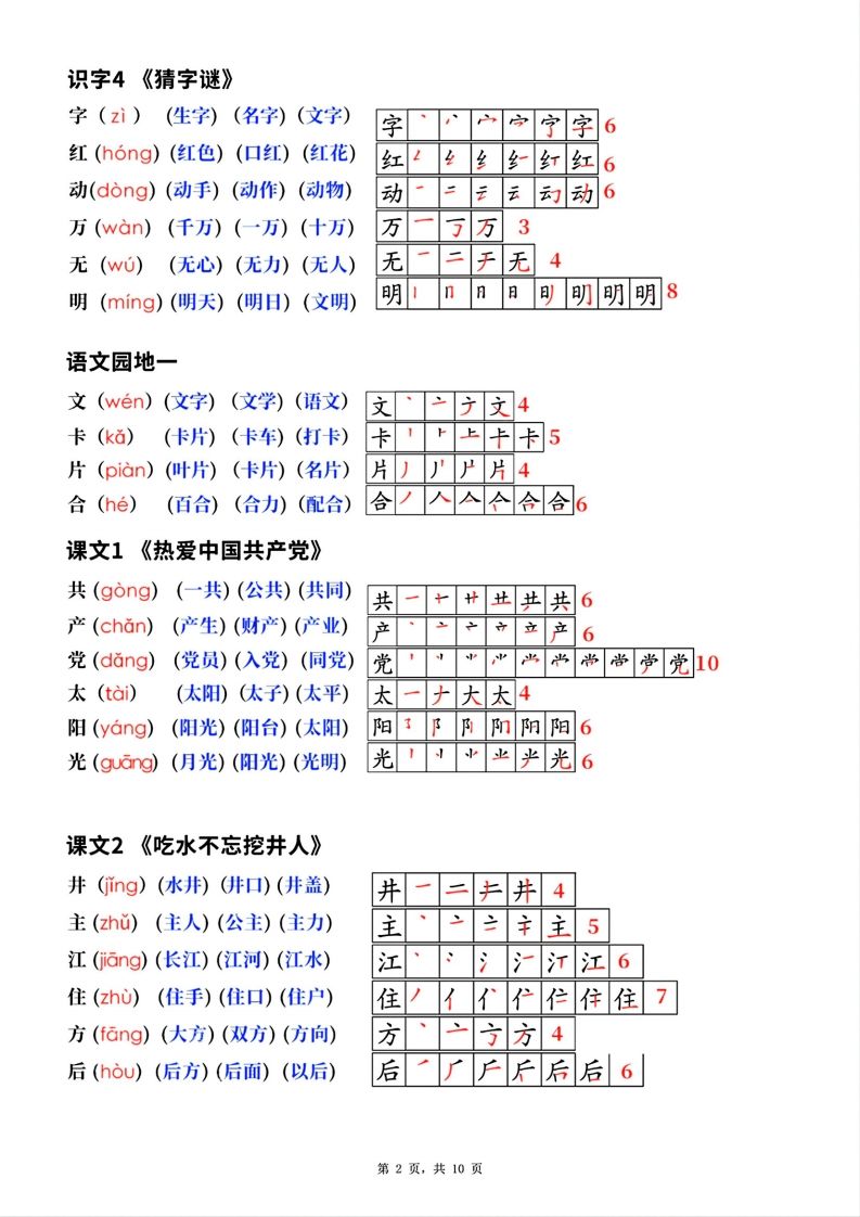 新版一年级下册语文生字笔顺拼音组词(课本贴)-上古云网创