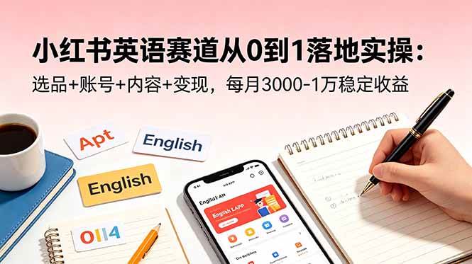 (18771期)小红书英语赛道从0到1落地实操:选品+账号+内容+变现,每月3000-1万稳定收益-上古云网创