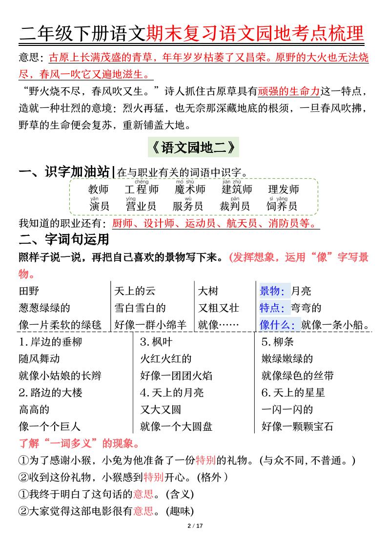【语文园地考点梳理】二下语文-上古云网创