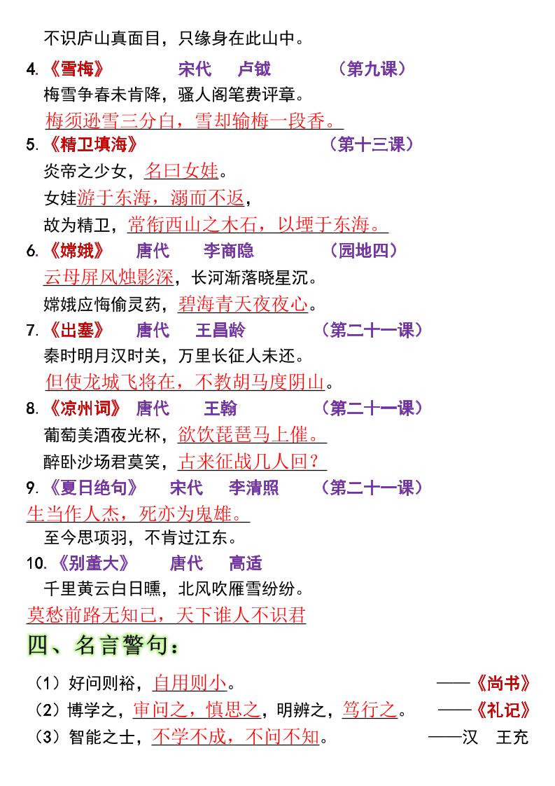 全册高频考点归类（节选）】四上语文-上古云网创