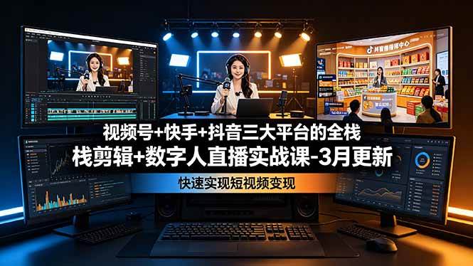 （19146期）视频号+快手+抖音三大平台的全栈剪辑+数字人直播实战课-3月更新：快速实现短视频变现-上古云网创