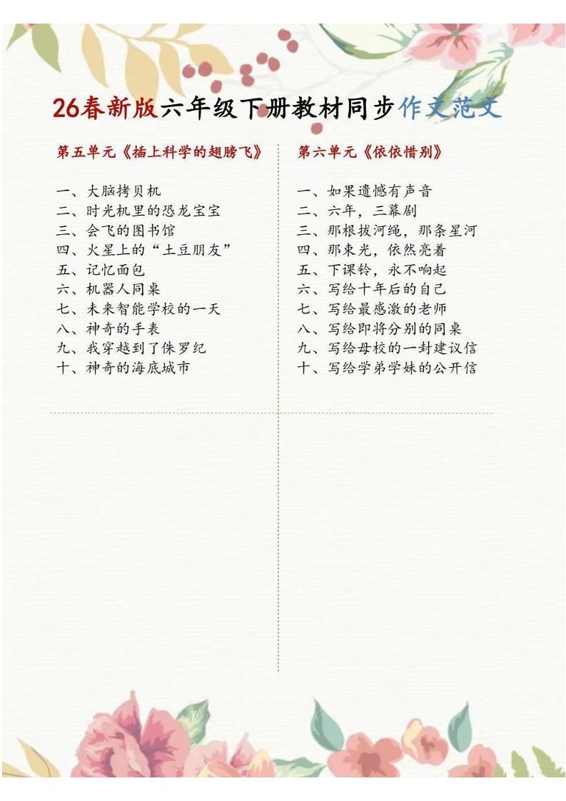 六年级下语文1-8单元同步作文范文-上古云网创