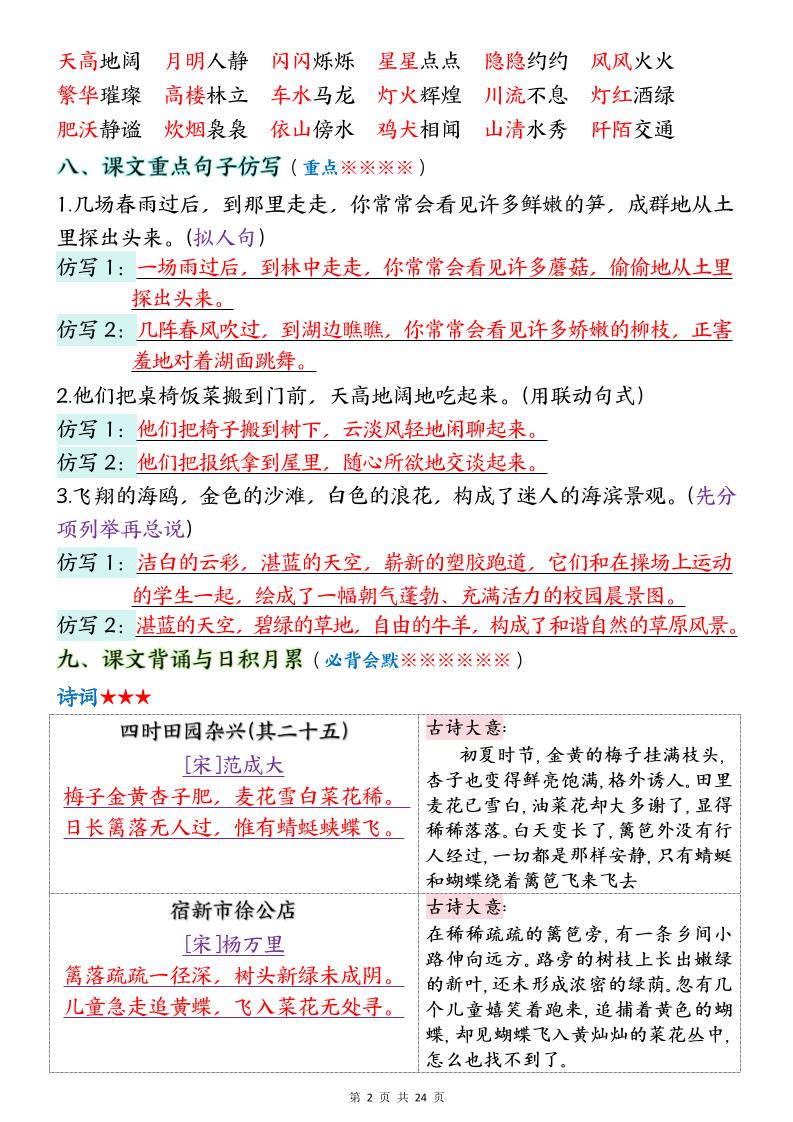 四下语文期末1-8单元十大考点必背-上古云网创