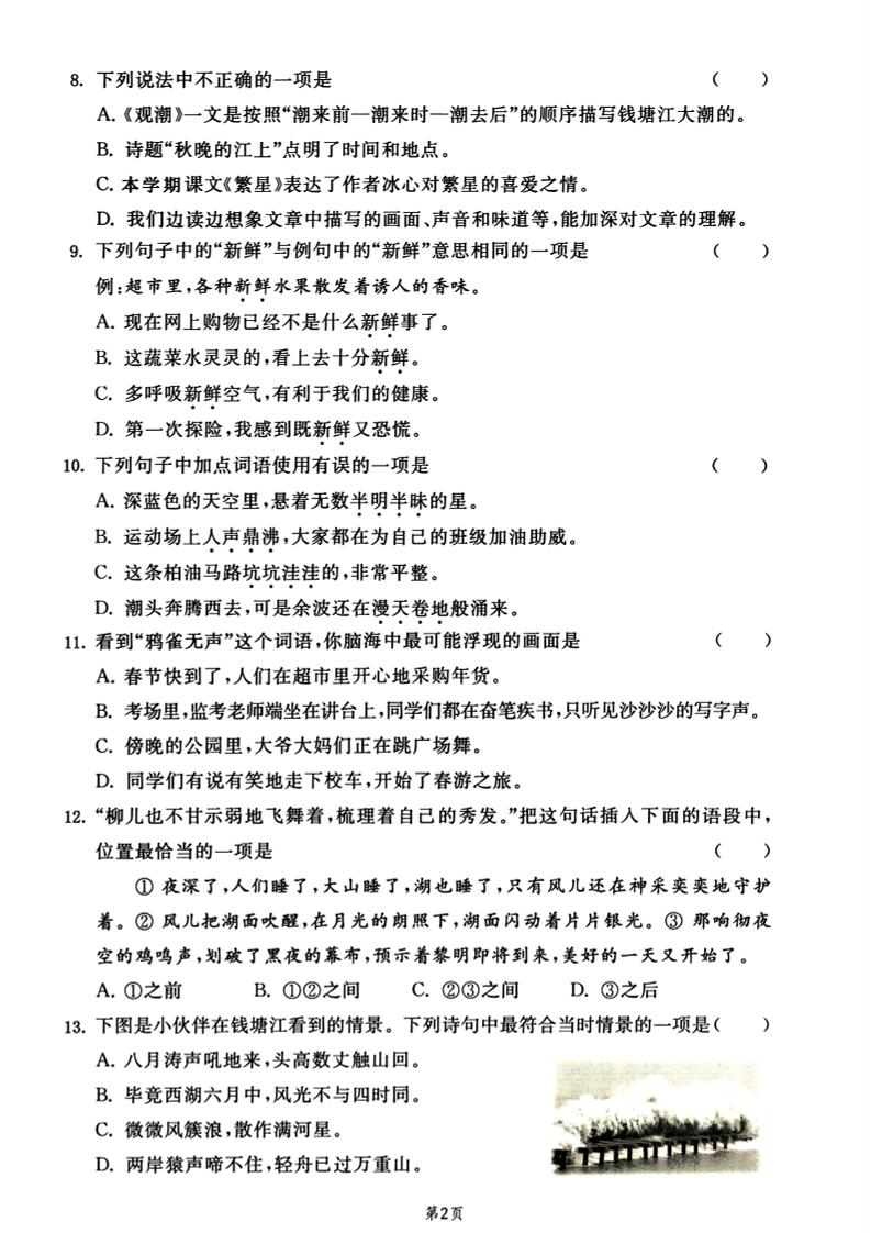 25秋四上语文期中基础提优选择题集训专项（含答案20页）-上古云网创
