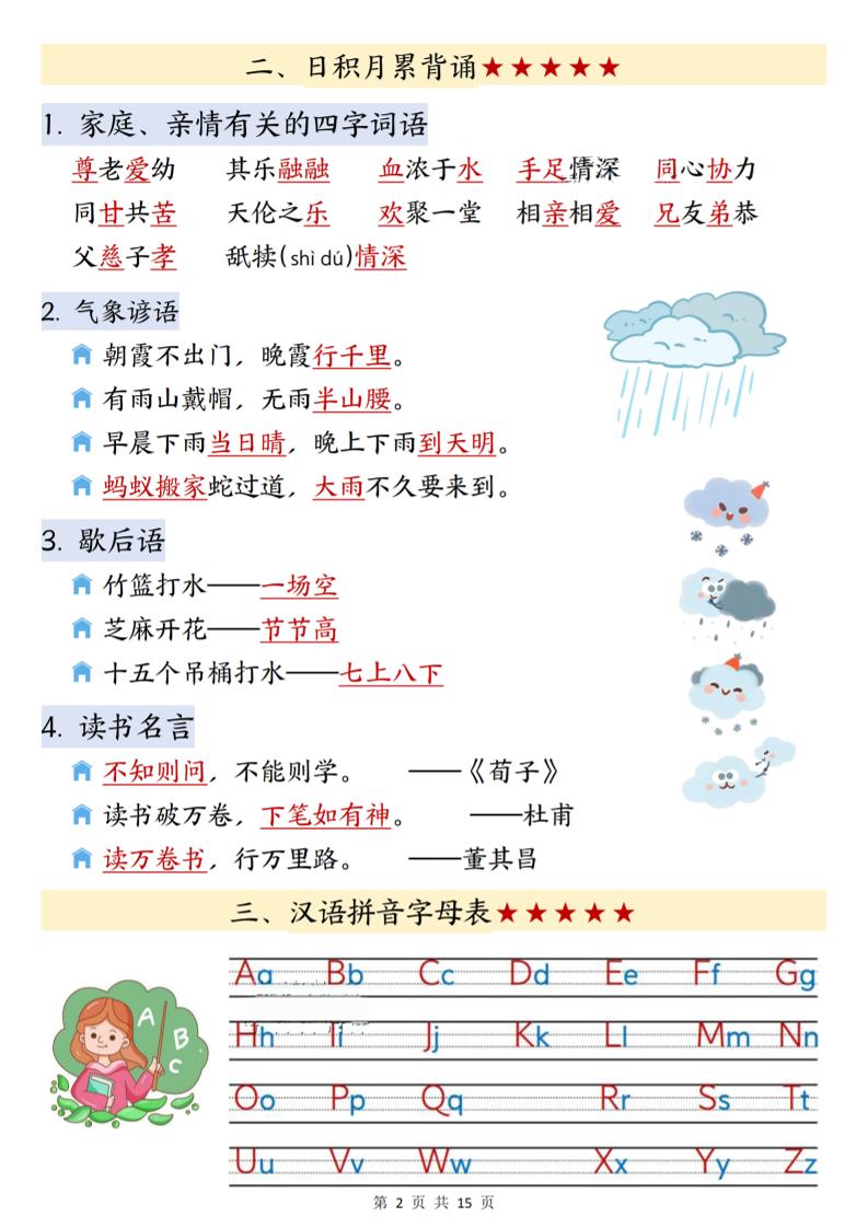 26春一下语文寒假预习知识点汇总（15页）-上古云网创