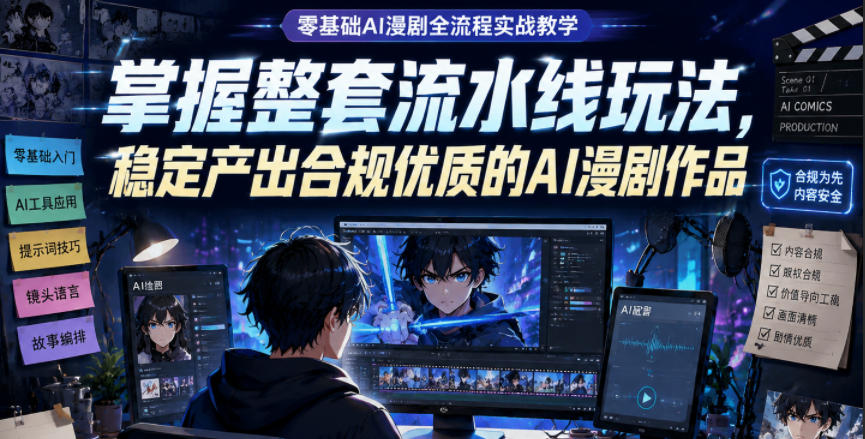 零基础AI漫剧全流程实战教学,掌握整套流水线玩法,稳定产出合规优质的AI漫剧作品-上古云网创