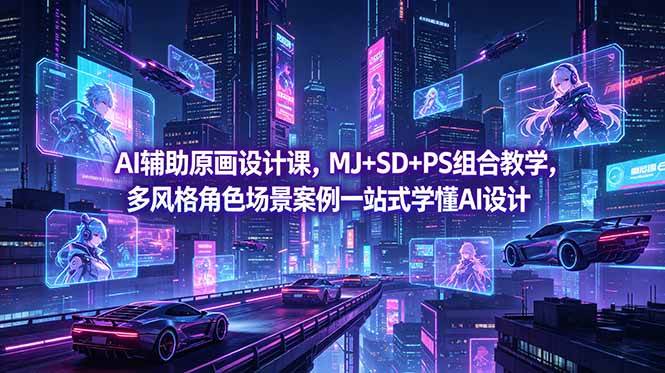 (18731期)AI辅助原画设计课,MJ+SD+PS组合教学,多风格角色场景案例一站式学懂AI设计-上古云网创