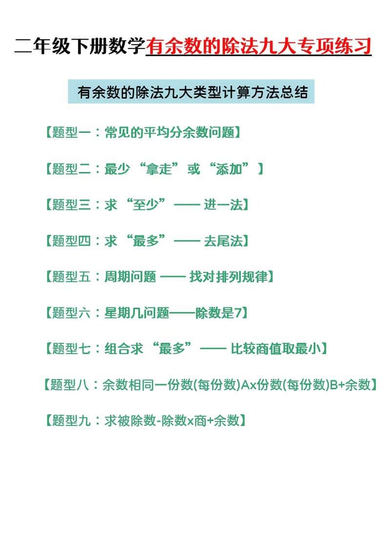 二年级下数学第六单元有余数的除法专项练