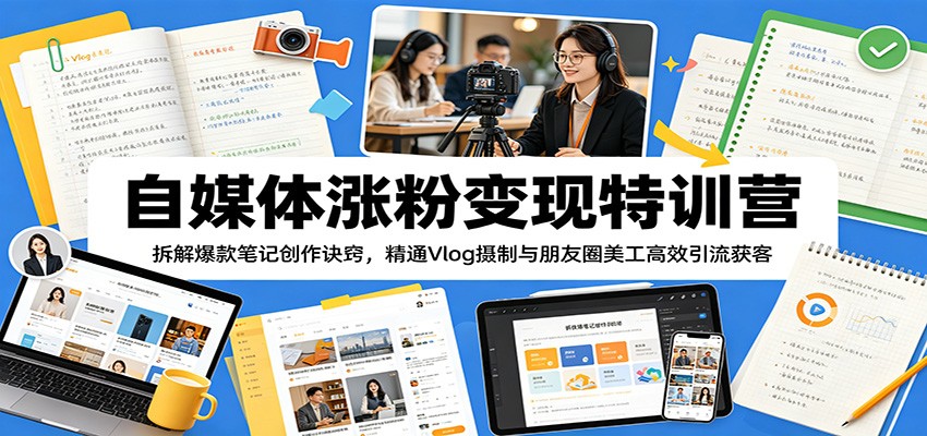 自媒体涨粉变现特训营:拆解爆款笔记创作诀窍,精通Vlog摄制与朋友圈美工高效引流获客-上古云网创