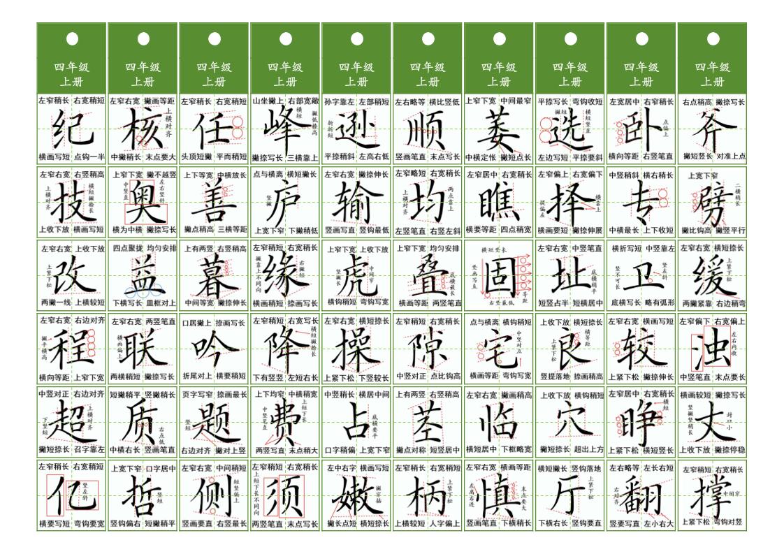 四年级上语文同步精讲字卡（共10页）-上古云网创