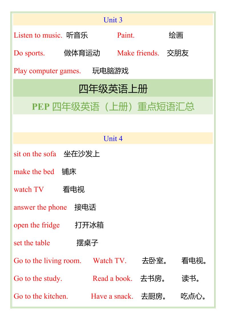 【2025秋新版】四年级英语（上册）重点短语汇总-上古云网创