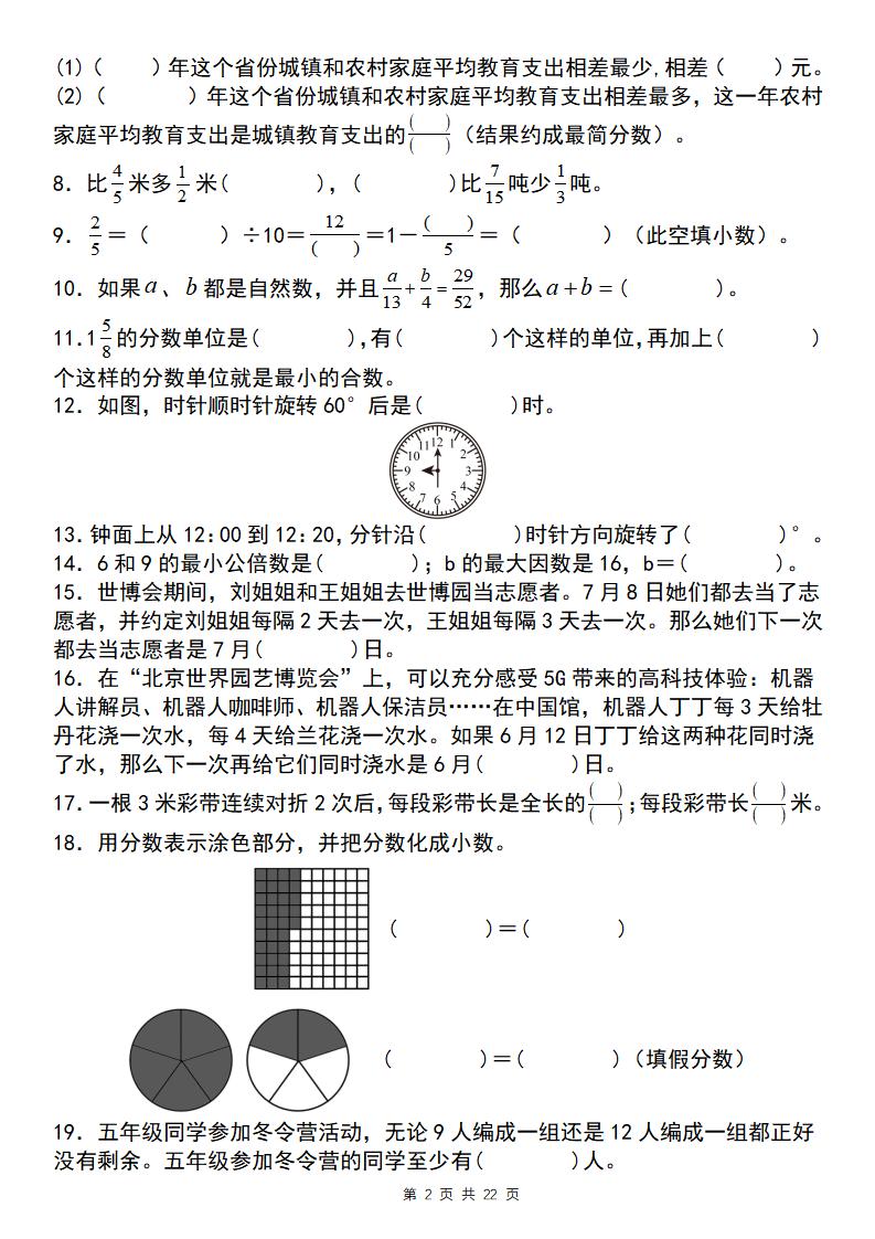 五下数学【期末复习五大专题精炼（专题一：填空）】-上古云网创