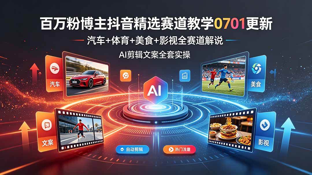 (19144期)百万粉博主抖音精选赛道教学-0701更新,汽车+体育+美食+影视全赛道解说,AI剪辑文案全套实操 (19144期)百万粉博主抖音精选赛道教学-0701更新,汽车+体育+美食+影视全赛道解说,AI剪辑文案全套实操