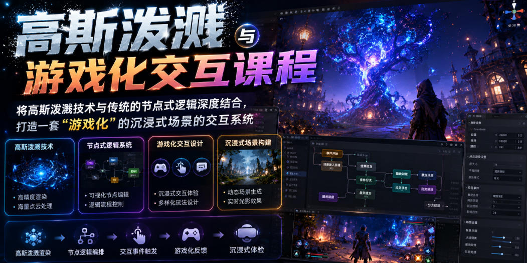 高斯泼溅与游戏化交互课程，将高斯泼溅技术与传统的节点式逻辑深度结合，打造一套“游戏化”的沉浸式场景的交互系统-上古云网创