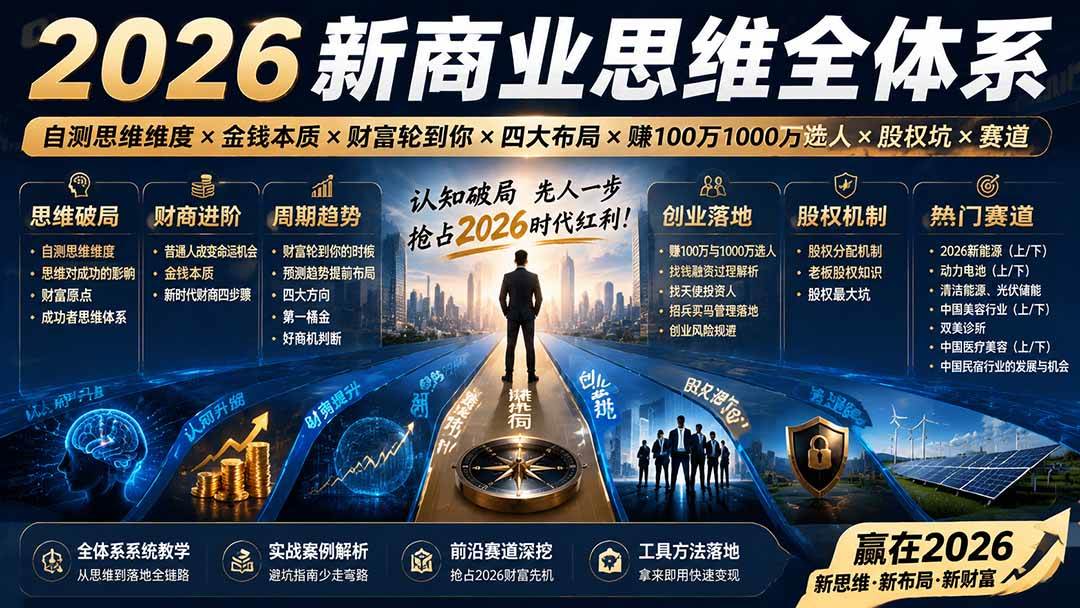 （19696期）2026新商业思维全体系：自测思维维度×金钱本质×财富轮到你×四大布局×赚100万1000万选人×股权坑×赛道-上古云网创