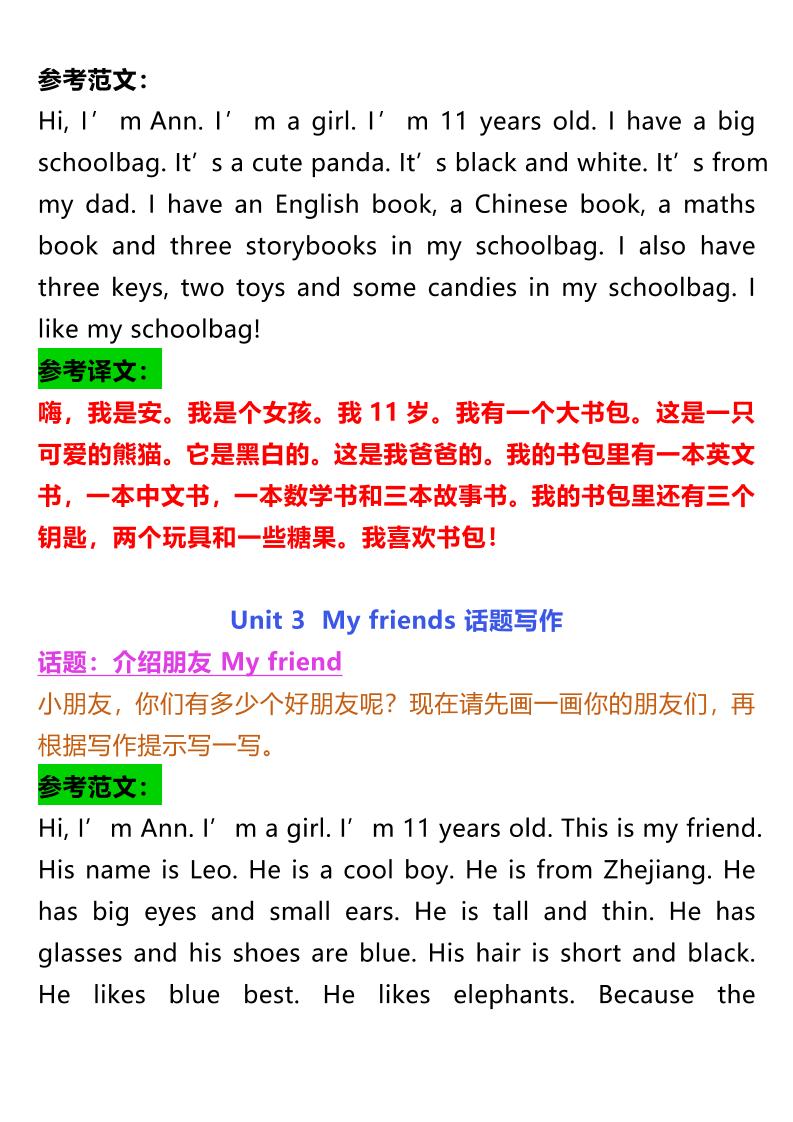 25秋新版四上英语各单元话题优秀作文范文5页-上古云网创